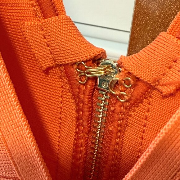 🧡 Coral Reef Bandage Dress | Double V Bodycon | Medium - Picture 3 of 11